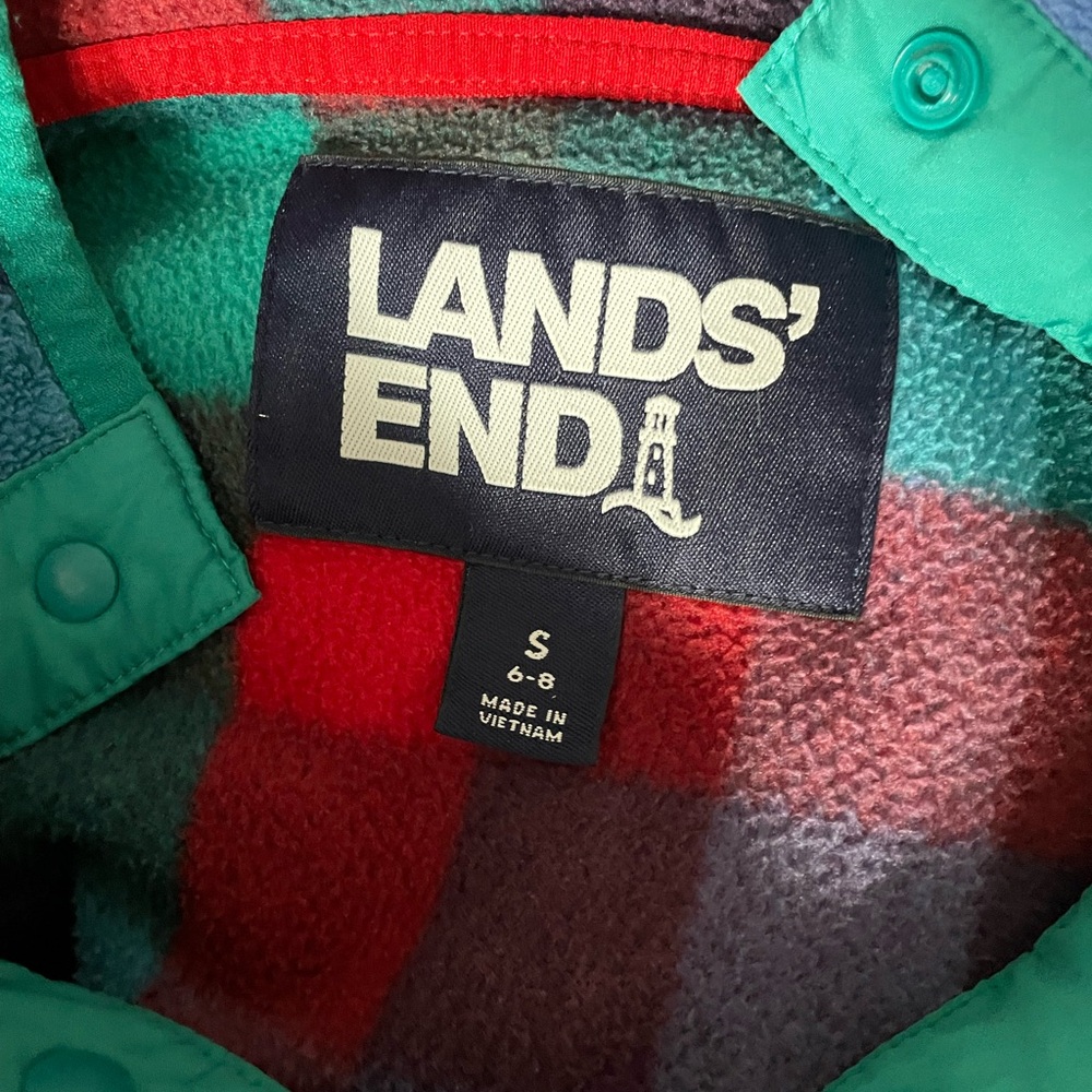 Lands' End Heritage Fleece Snap Neck Pullover Plaid - sz S - Picture 5 of 5